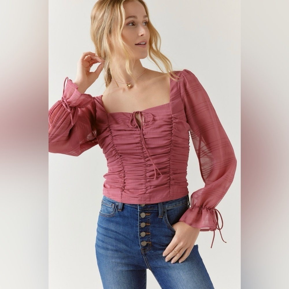 Ruched sheer sleeve blouse-small EUC